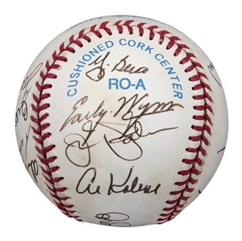 1992 Hall of Famers Multi Signed OAL Brown Baseball With 13 Signatures Including Berra, Newhouser, & Fingers (Doerr Family LOA) 